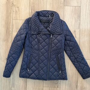 Quilted Navy Women's Jacket with Asymmetrical Zip